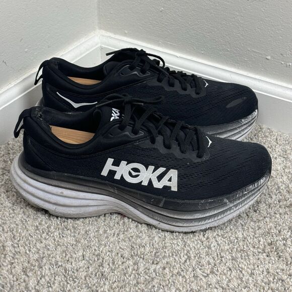 Hoka One One Womens Bondi 8 1127952 BWHT Black Running Shoes Sneakers Size 10 B - Picture 2 of 11